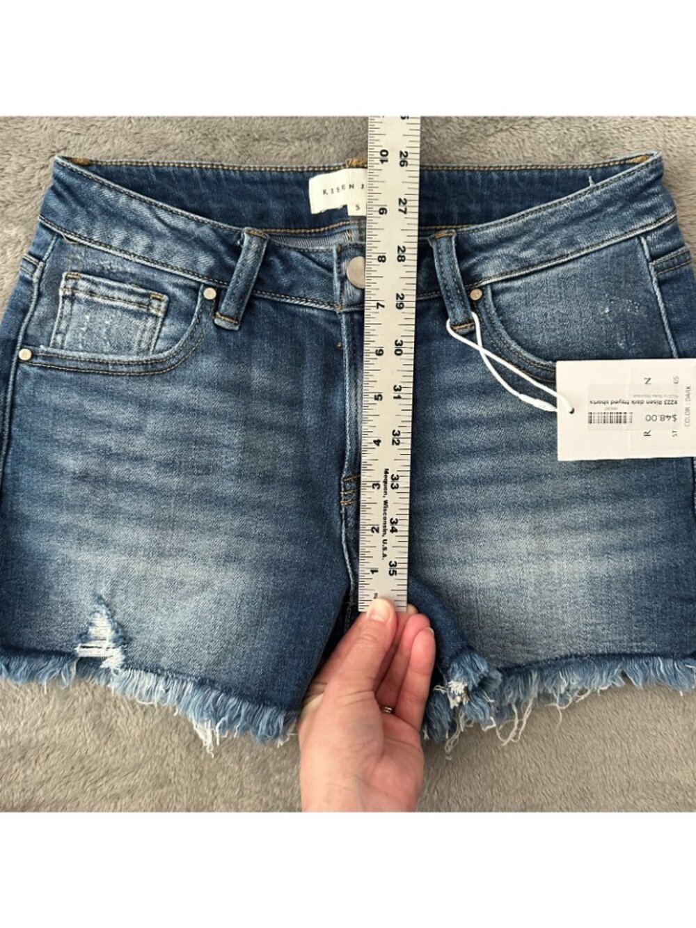 NWT Risen Los Angeles Dark Frayed Shorts High Rise Stretch SMALL - Picture 7 of 8